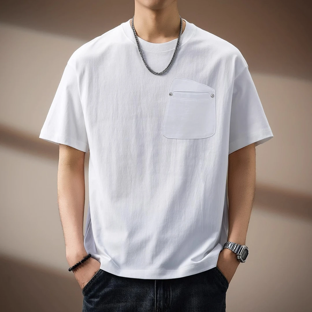 MR.MUDI/穆迪先生高端日系简约口袋短袖T恤男夏纯棉休闲宽松半袖