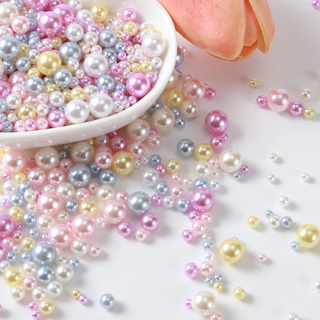 马卡龙色系混尺寸圆形塑料珍珠DIY美甲婚庆彩色珠子