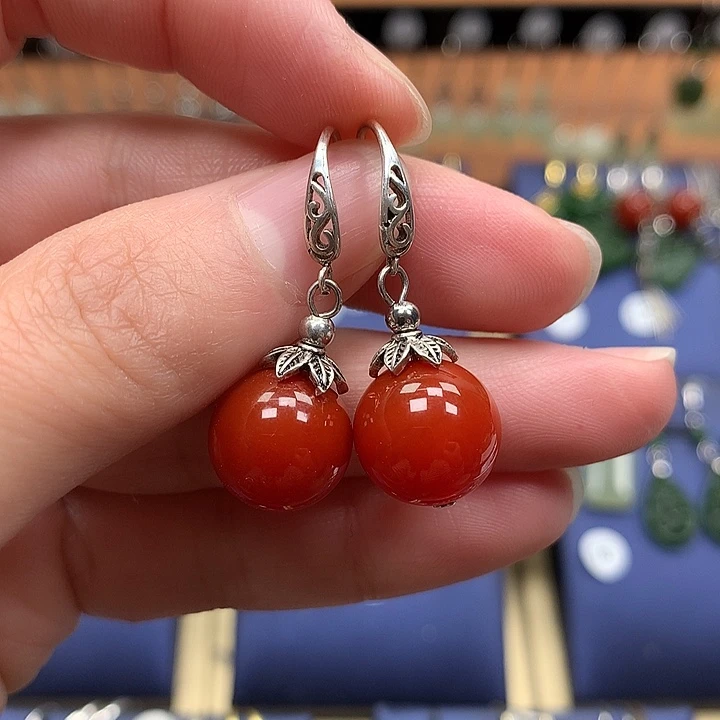 玛瑙/玉髓银S925镶嵌耳环12左右