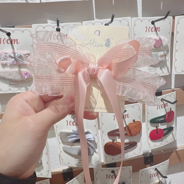 A189-L粉色蝴蝶结飘带后压【满15包邮发货】可爱仙女儿童发饰