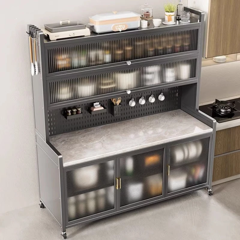 新款岩板餐边柜靠墙一体柜厨房橱柜碗柜储物柜喂养台收纳柜图书馆