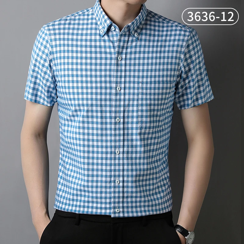 纯棉夏季翻领短袖衬衫休闲宽松男款中青年上班全棉半袖修身衬衫男