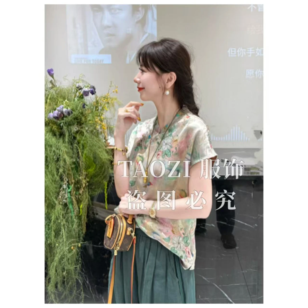 【桃子自制】05211 夏季新款立体提花人丝短袖上衣衬衣