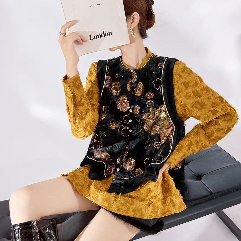 夏季新款国风新中式气质背心轻奢感亮片刺绣气质时尚马甲女 MZ093