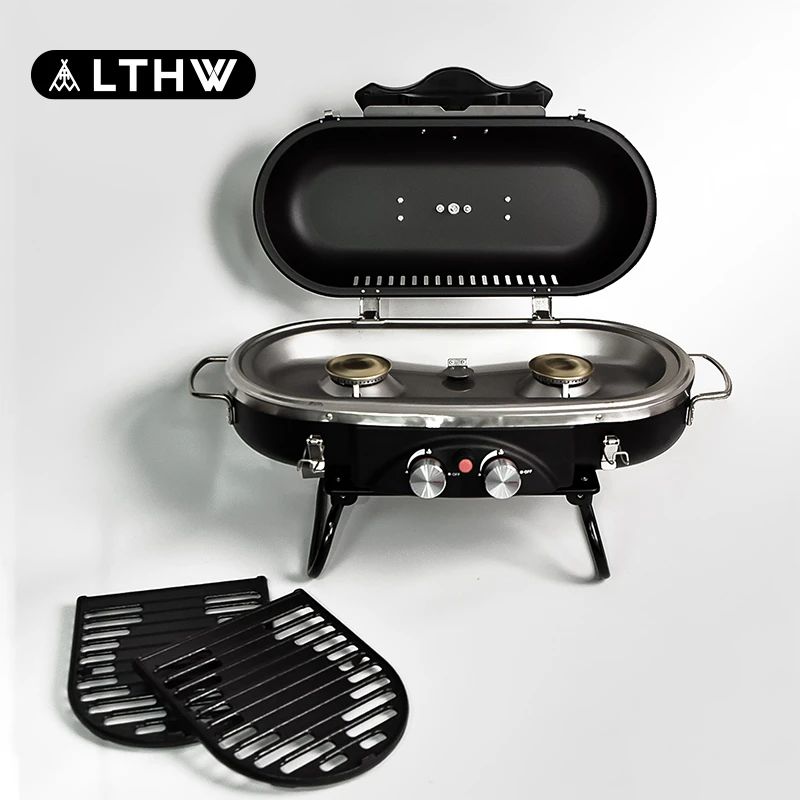 LTHW旅腾户外便携桌面双头气烤炉露营烧烤炉庭院焖烤炉可折叠支架