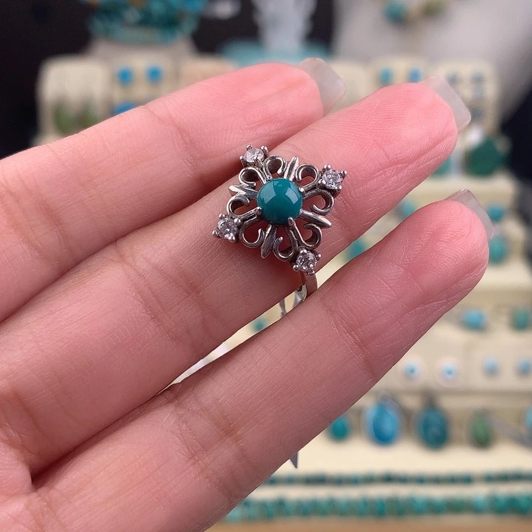 绿松石银S925镶嵌戒指