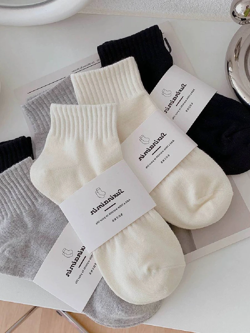 白色长袜子女中筒袜ins潮网红纯色春秋款黑色纯棉短筒运动长筒袜