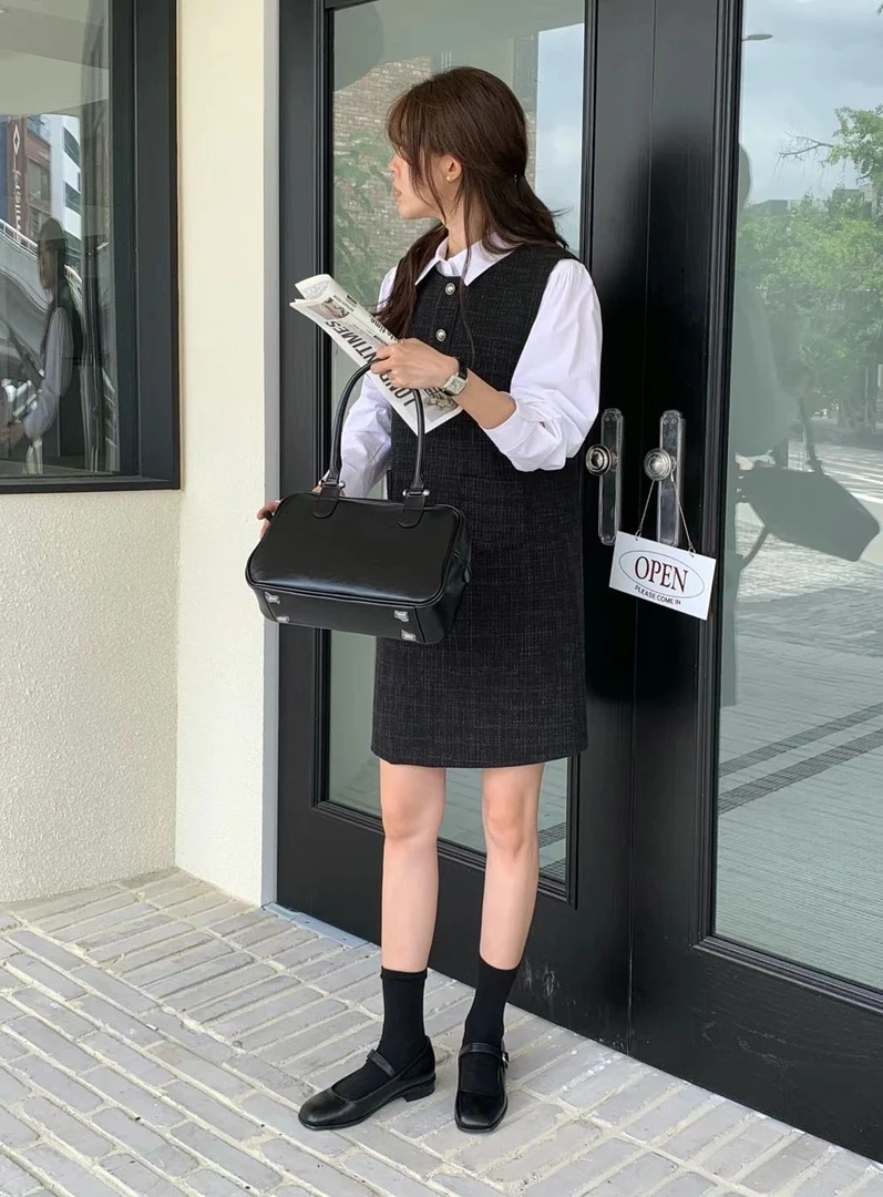 【Halo】韩东大门approac*女2025春季复古高级感小香风背心连衣裙