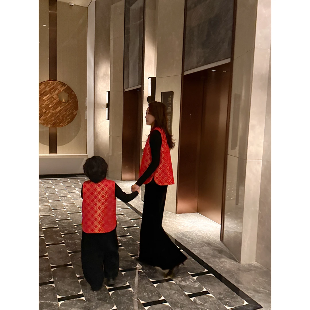 招财进宝 儿童新中式仿漳缎铜钱纹国风外套亲子夹棉马甲