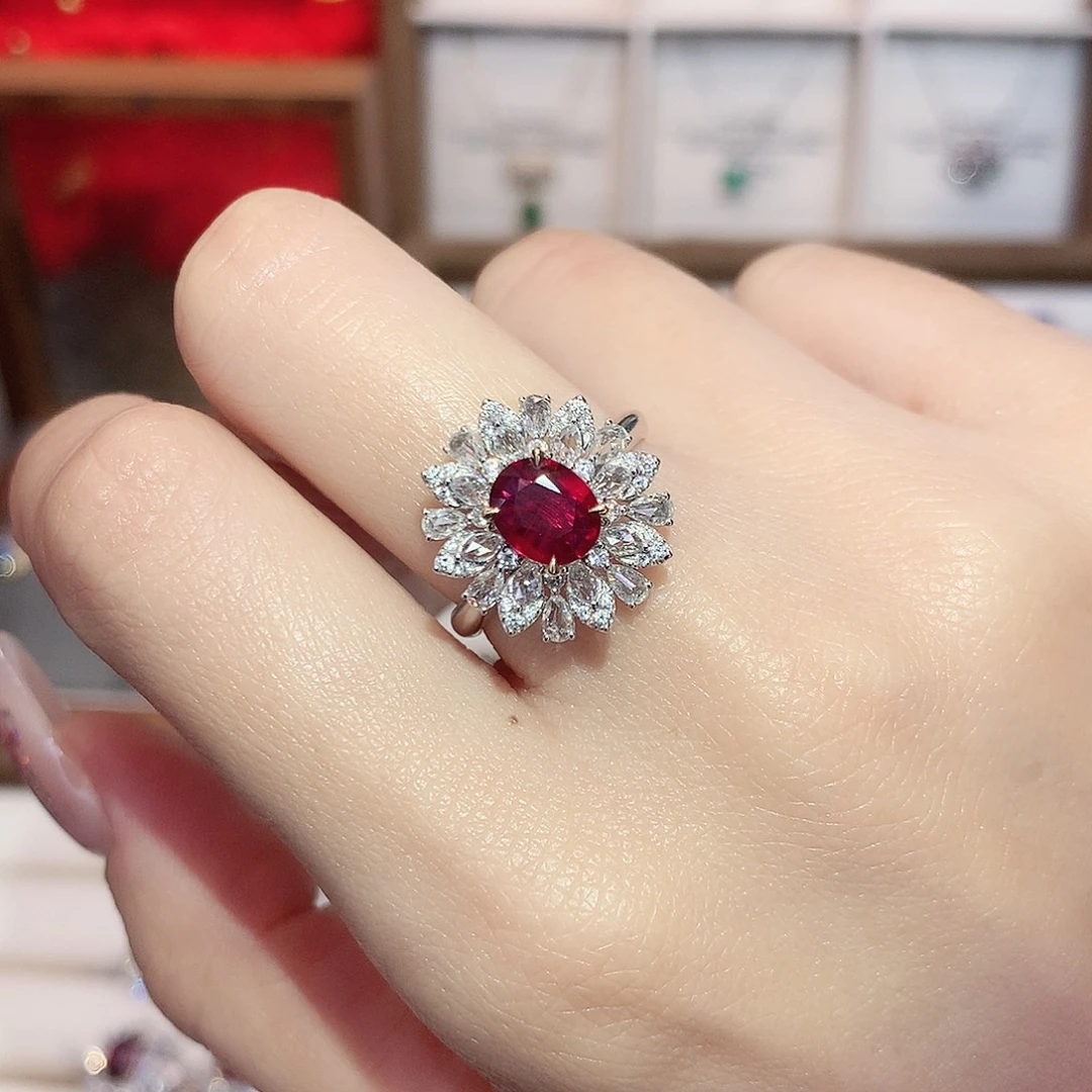 18K金镶嵌红宝石戒指1.13ct/天然宝石/七天无理由