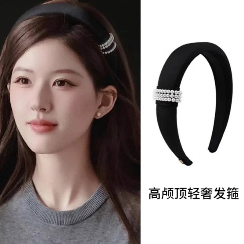 【露丝同款】高颅顶发箍2025爆款洋气高级增亮珠珠顶缎面发箍显脸小