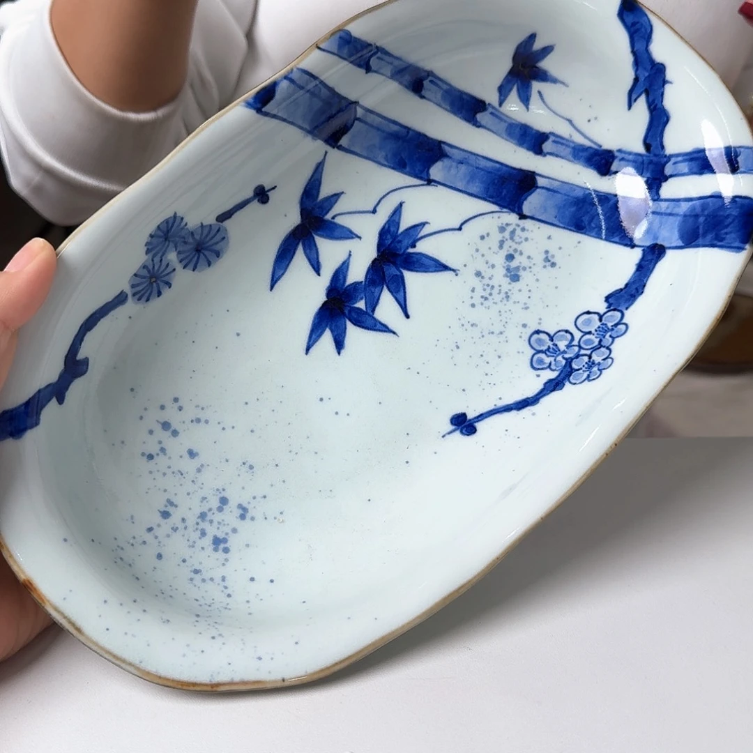 瓷片伊万里烧27厘米椭圆盘松竹梅