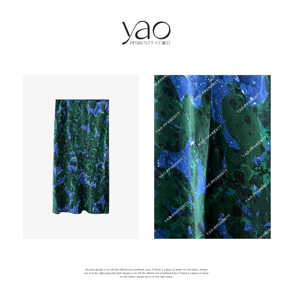 YAO PPARENTT-CCIILD"翠影斑斓"100桑蚕丝气质显瘦半身裙Y2909
