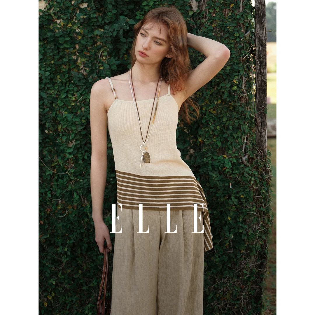 ELLE设计感拼接修身吊带女2025夏季新款小众显瘦EE50885