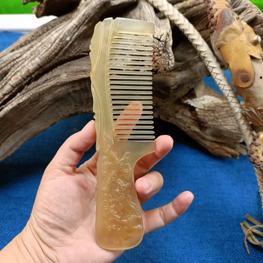 蒙元素 龙凤呈祥羊角手柄梳
