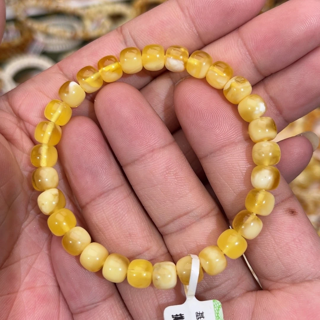 琥珀未镶嵌手链微微花粉7.3mm