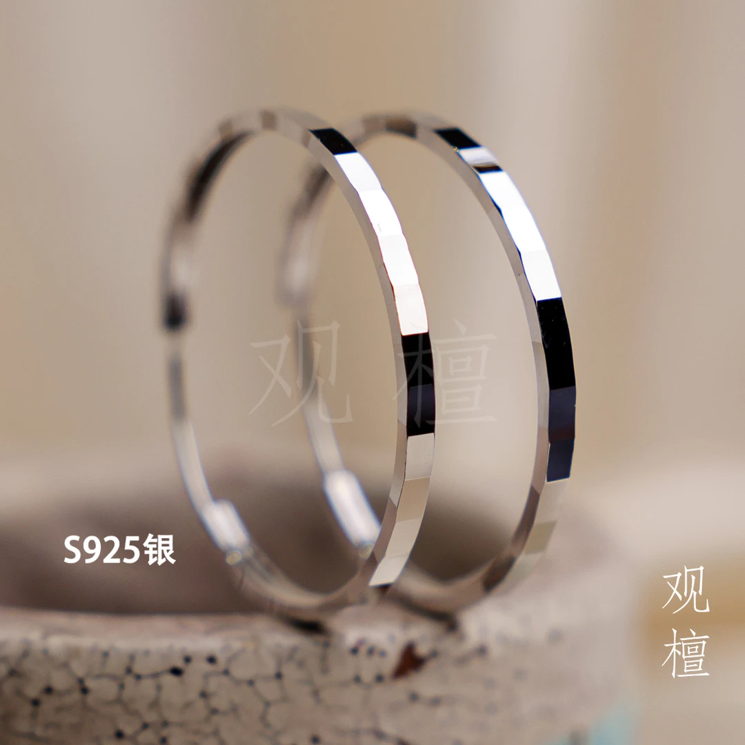 观檀 925银耳饰 欧美夸张大圆圈耳环925纯银气质素圈大耳扣70037