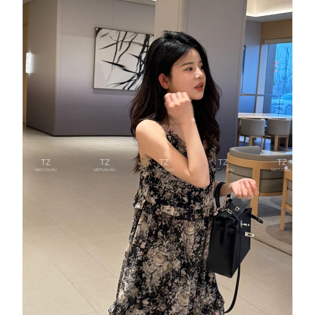 【婷子定制】~150小个子春夏款水墨【艺术品】名媛吊带连衣裙B1110