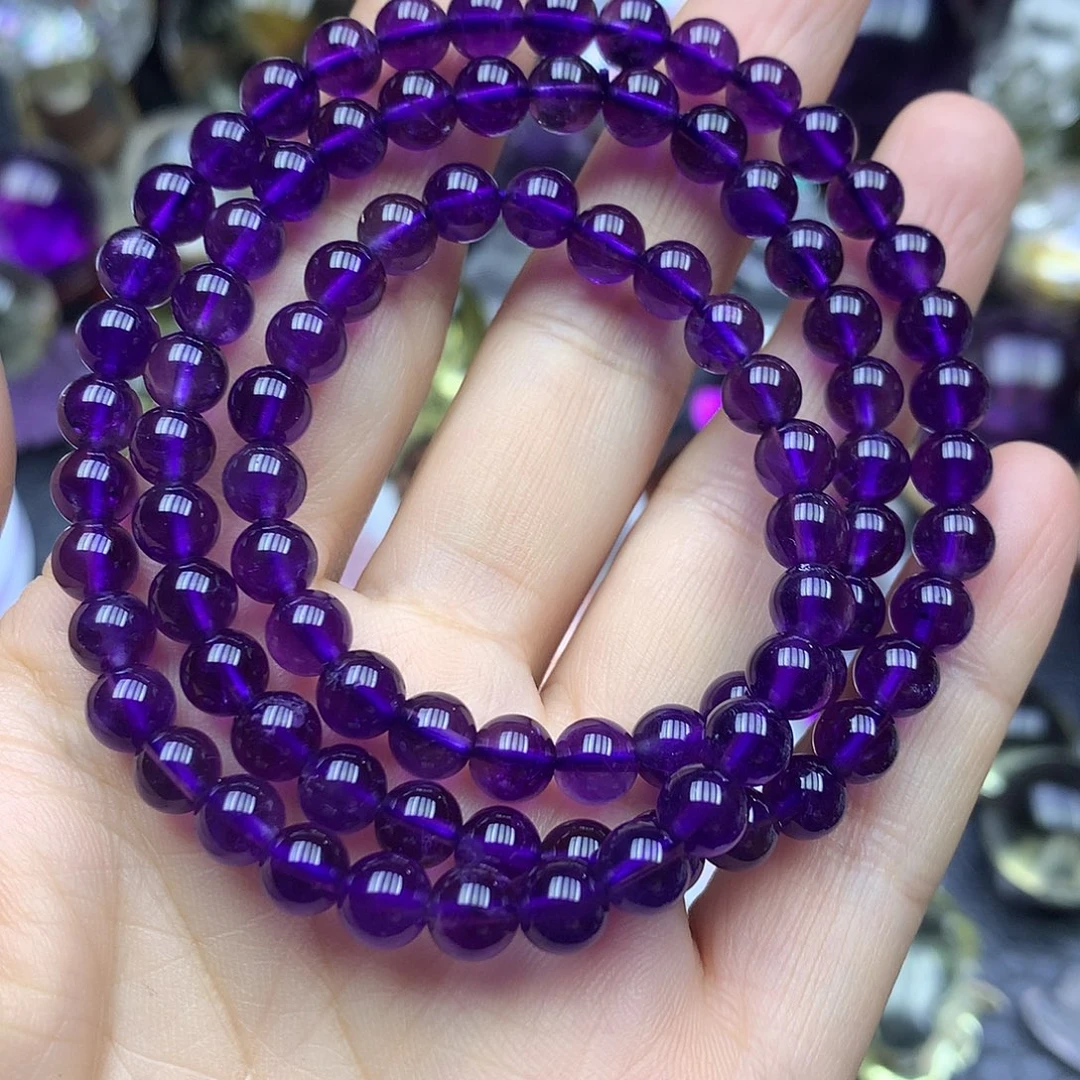 水晶未镶嵌珠宝半成品紫水晶多圈6.5mm