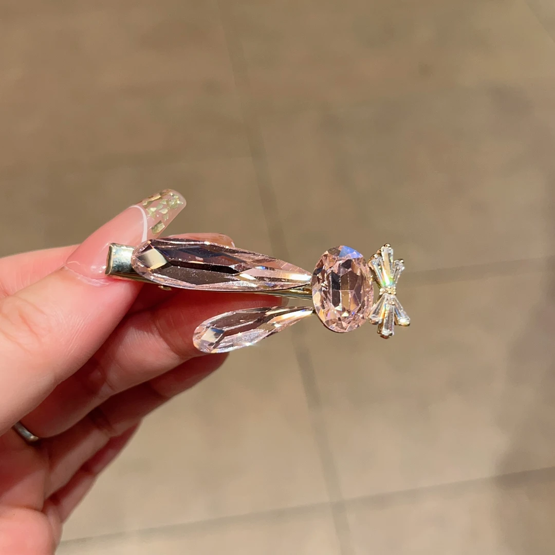 女法式鸭嘴夹一字夹发卡复古奢华发夹头饰可爱夹子满钻边夹顶夹