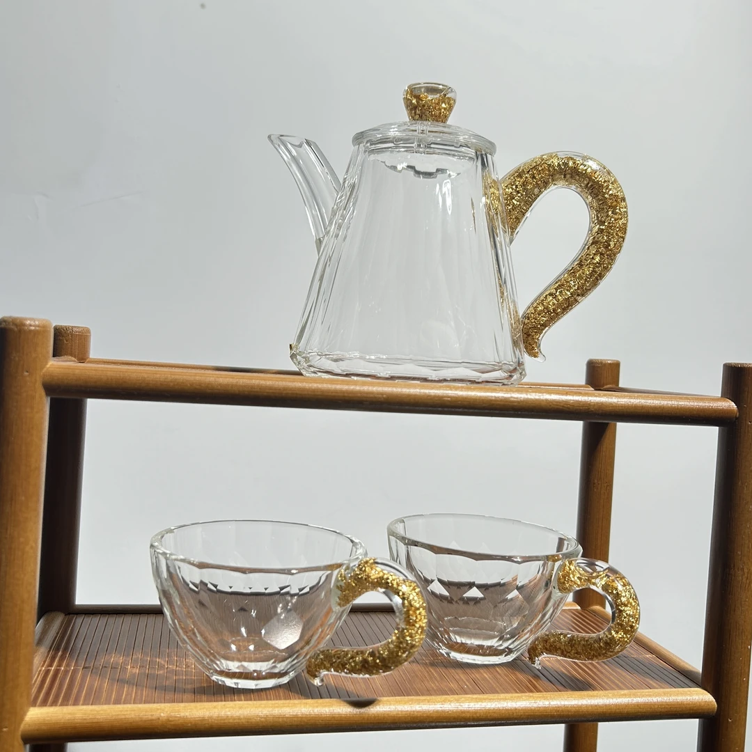 玺宴新款水晶切面高档轻奢家用金箔咖啡壶小号主人杯茶具组合装