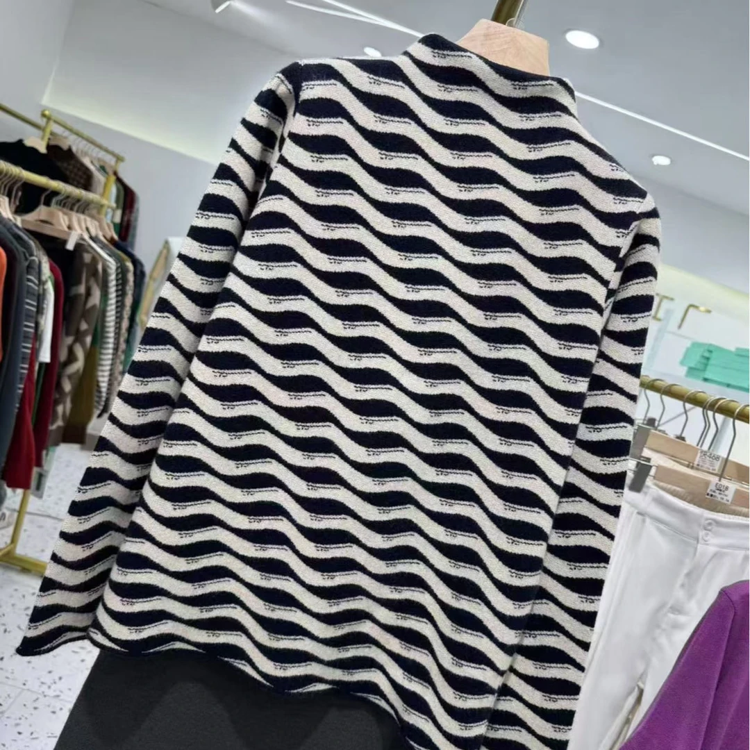 【藏青波浪条】时尚百搭休闲针织衫