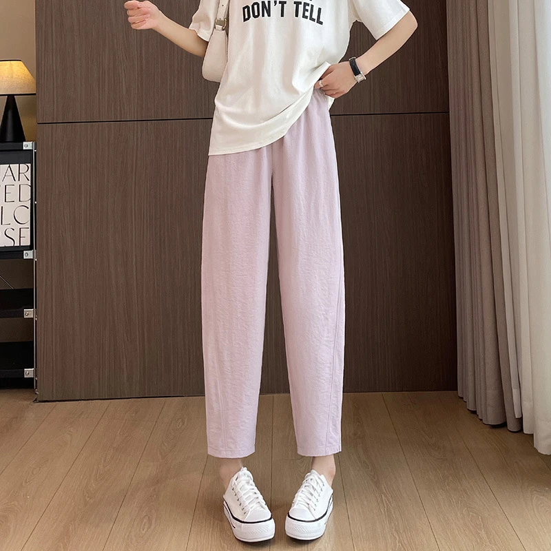小个子萝卜哈伦裤女八分/九分冰凉高腰显瘦弯刀裤冰丝阔腿裤子