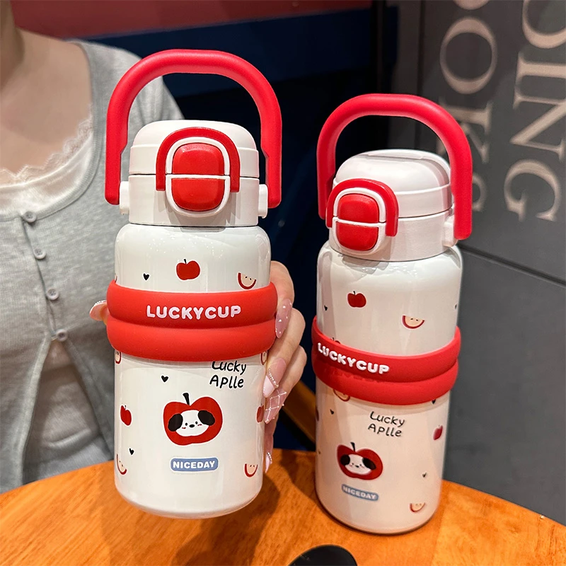 双饮保温杯初中生高颜值水杯女生新款2025儿童学生上学专用吸管杯