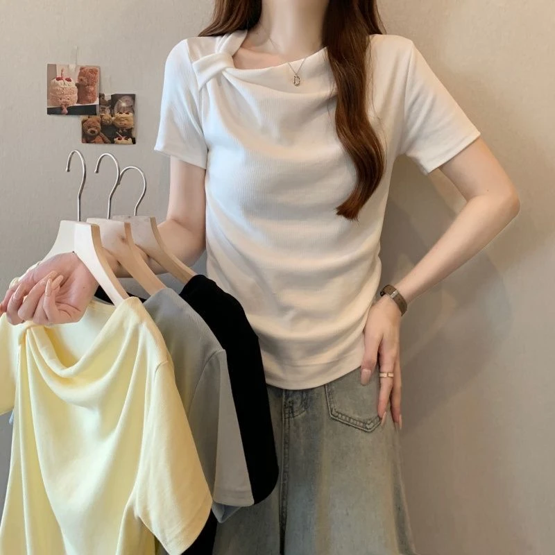 大码女装2025夏季新款时尚休闲百搭显瘦遮肉收腰宽松短袖T恤上衣