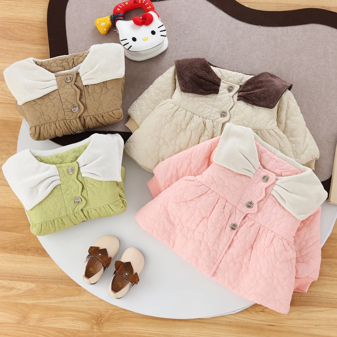 泡泡风夹棉加厚烫金领小棉衣秋冬加厚公主风棉衣