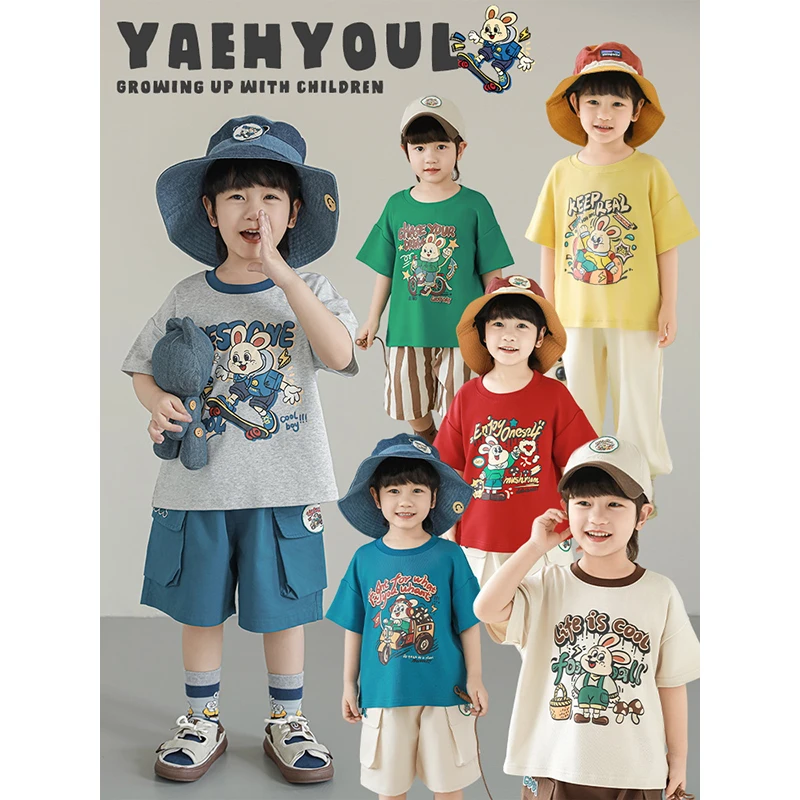 YOEHYAUL/幼悠夏三波【美式潮童】美式复古数码满印多色T恤 N6095