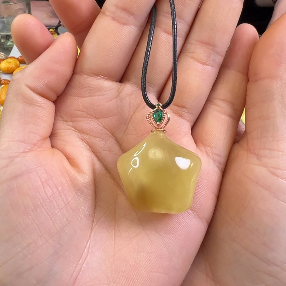 蜜蜡裸石银S925镀金镶嵌蜜蜡