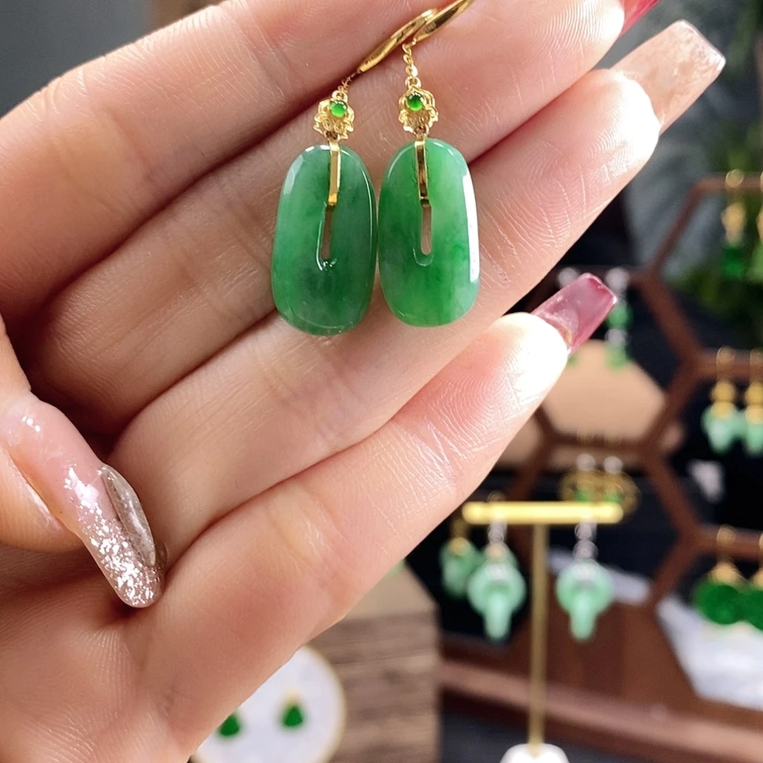 翡翠耳饰18K金镶嵌翡翠