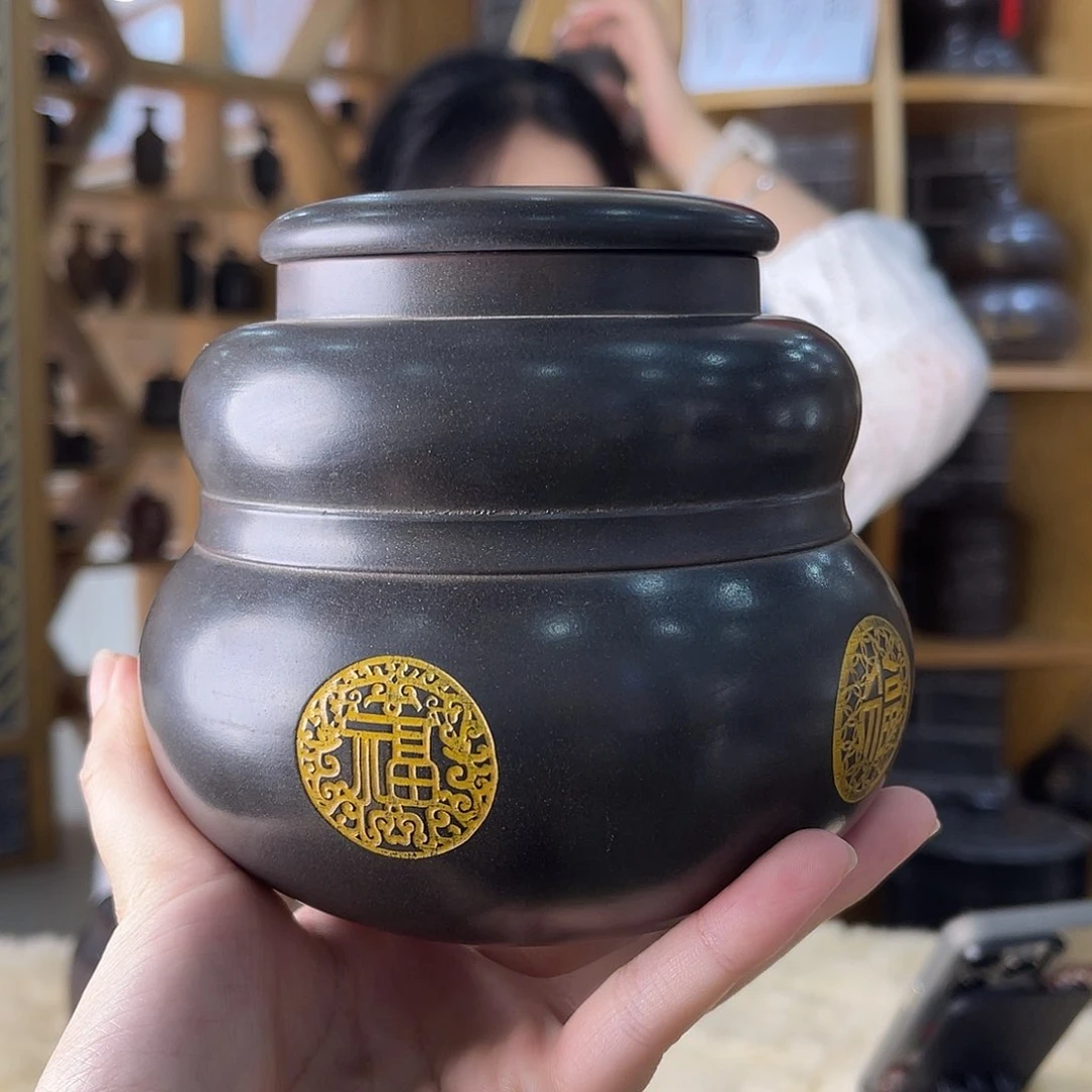 南****馆钦州坭兴陶茶叶罐半斤装 一对吸力