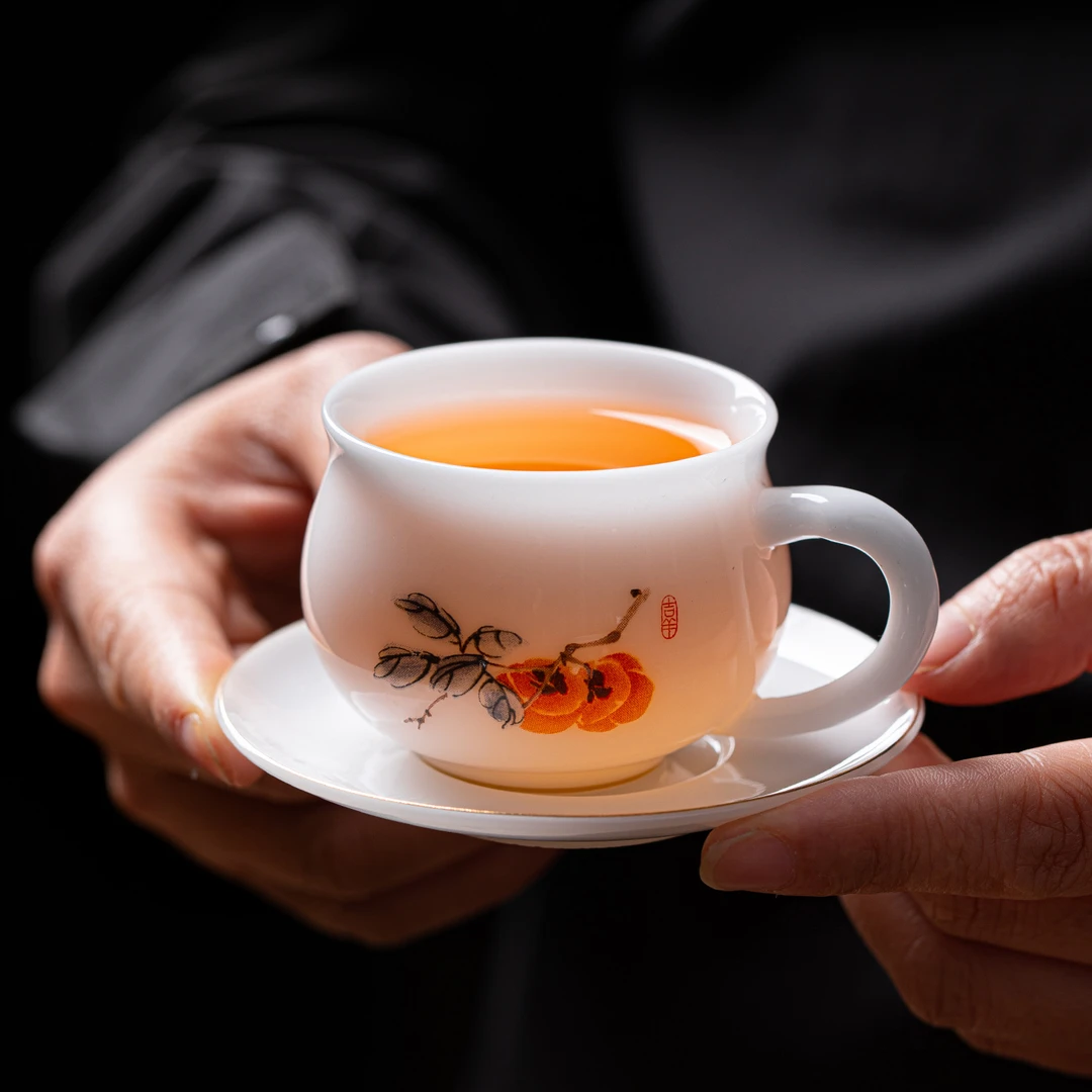 有耳主人杯高档功夫茶具品茗杯防烫茶杯带耳陶瓷小女主人咖啡杯