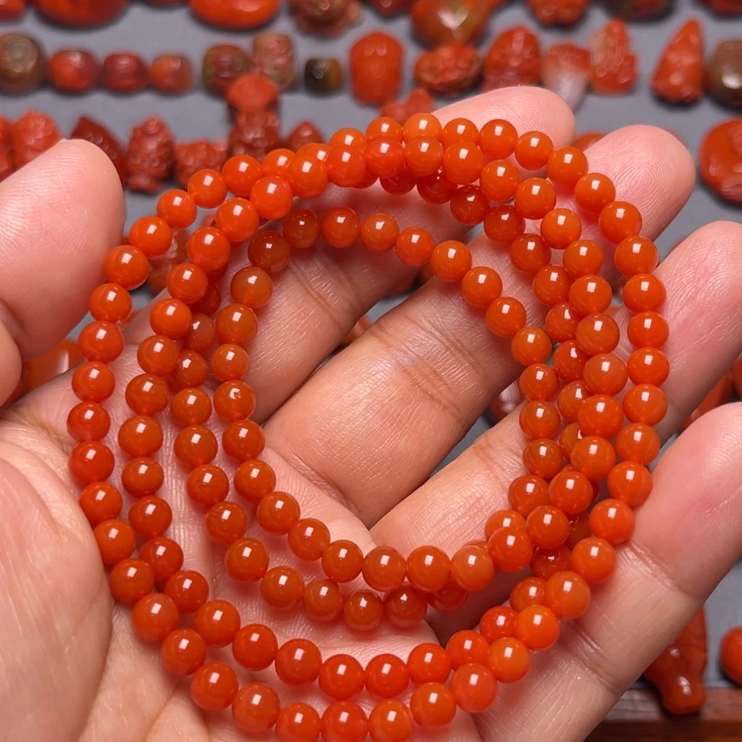 南红玛瑙配饰未镶嵌保山圆珠108串卡5.2mm