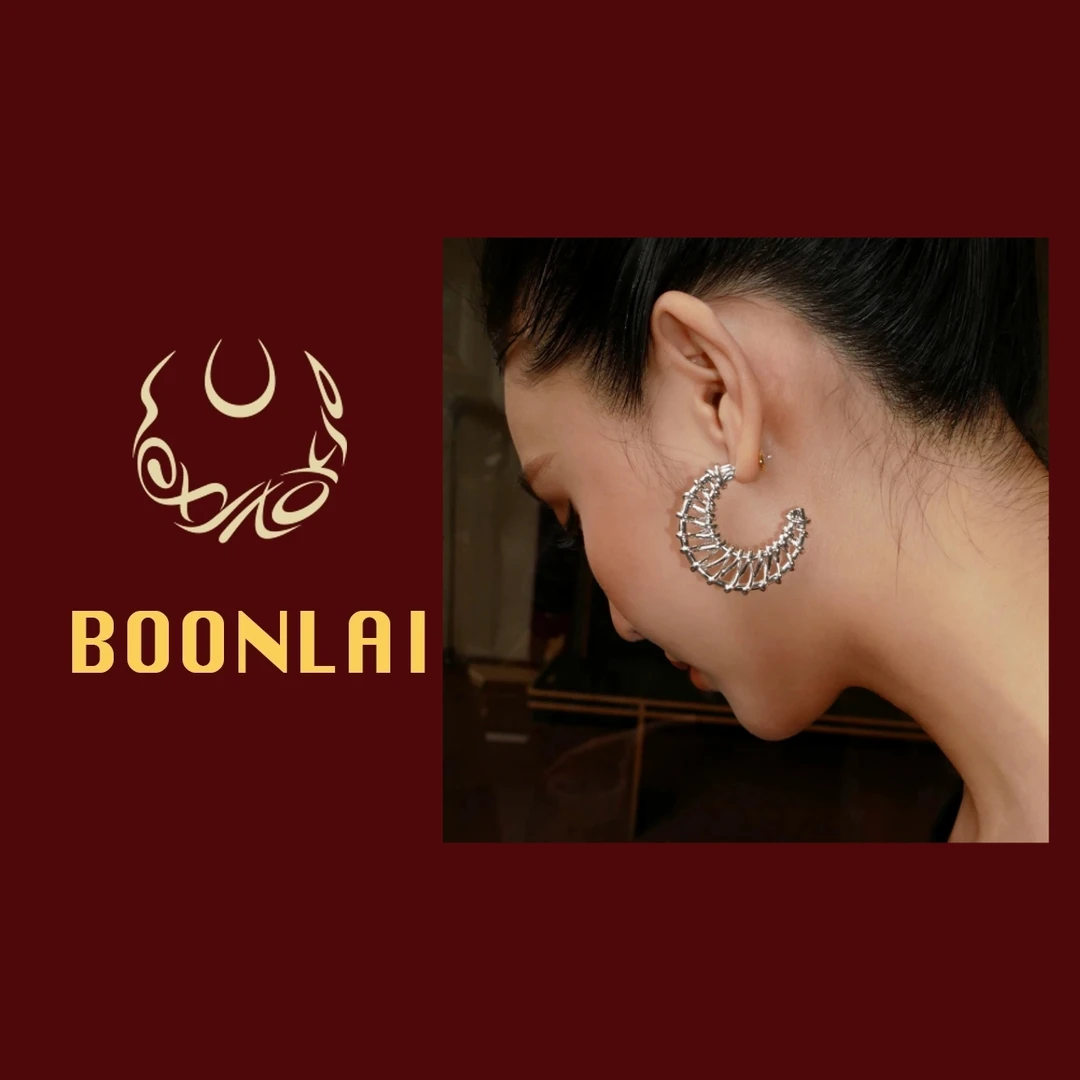 铜合金耳饰 Boonali 法式浪漫复古镂空弯月耳环1809