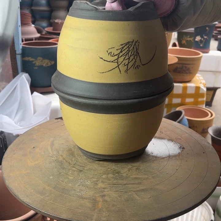 紫砂黄色25-25花盆花盆