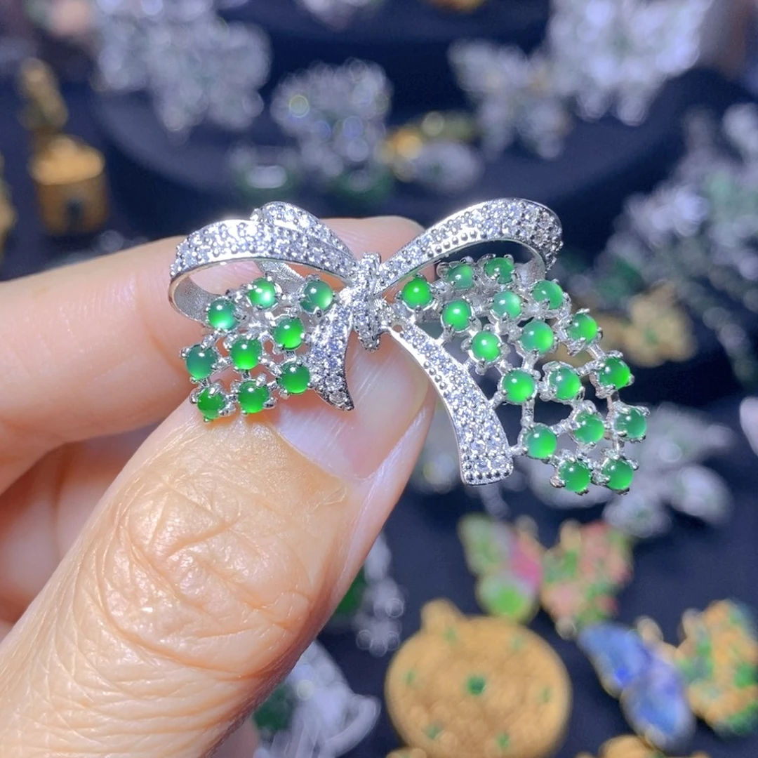 翡翠银S925镶嵌毛衣链天然翡翠