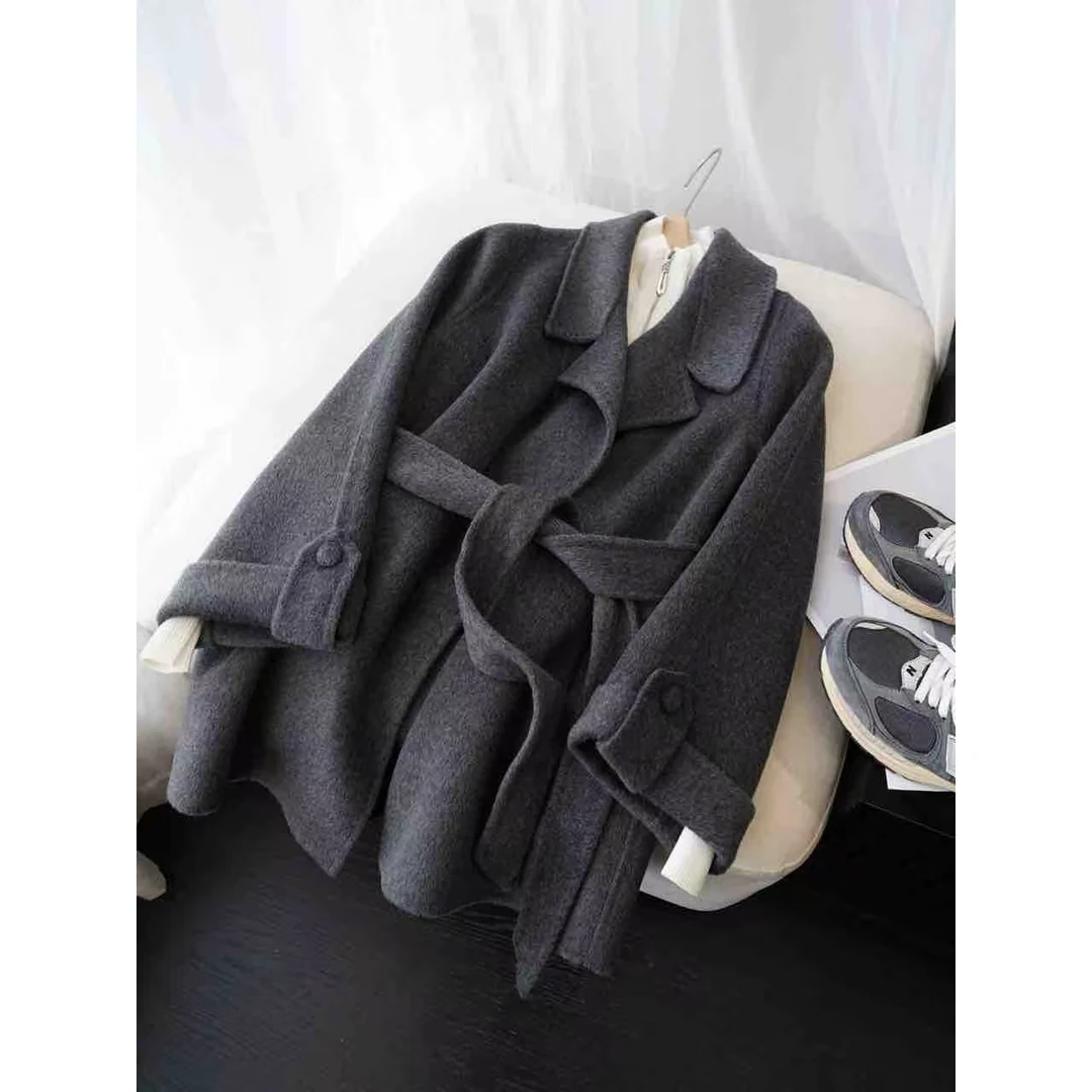 简约系带羊绒大衣ZBW34218衣长81