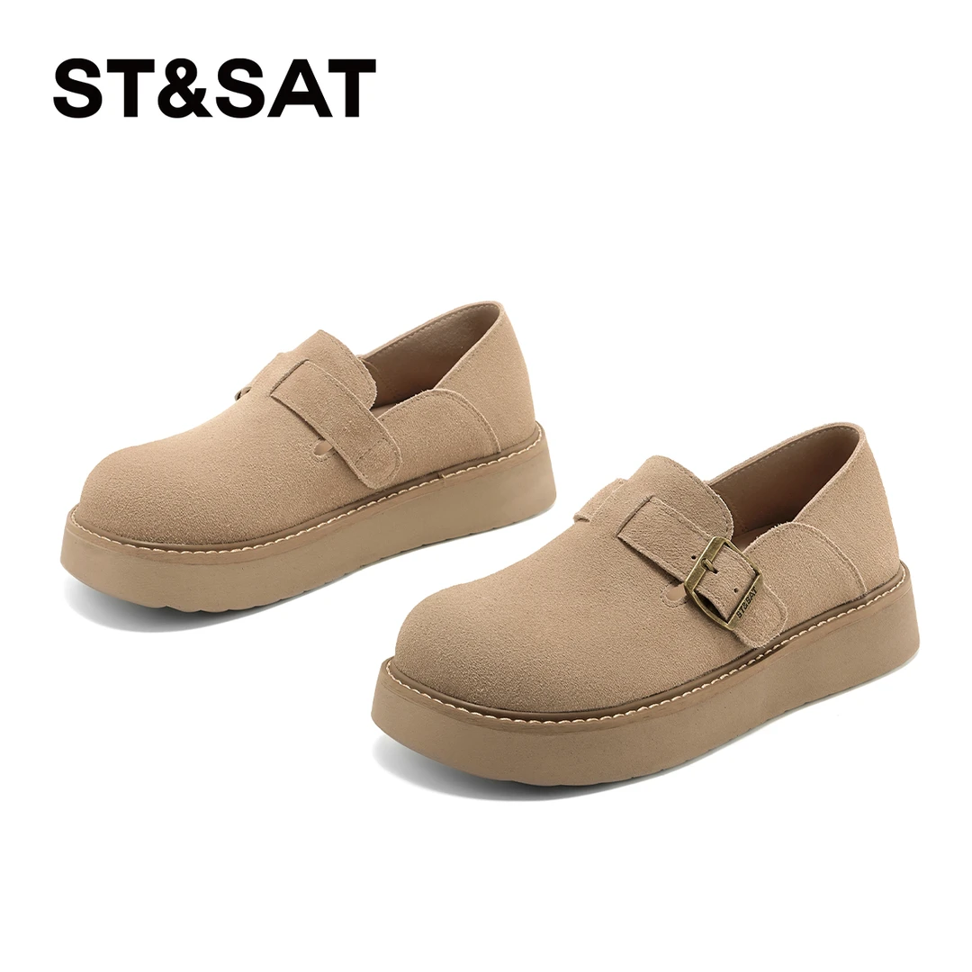 星期六软底勃肯鞋女2025秋季新款复古乐福鞋美拉德一脚蹬真皮女鞋