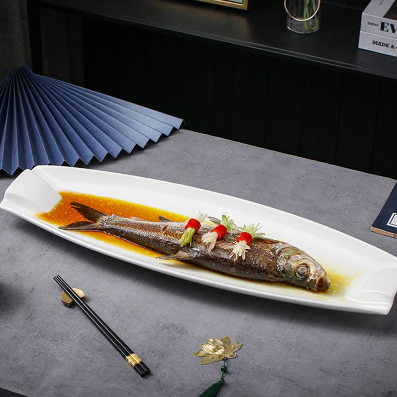 经典白色船型陶瓷盘酒店商用家用盘子高档餐具品质好物欧式长方形