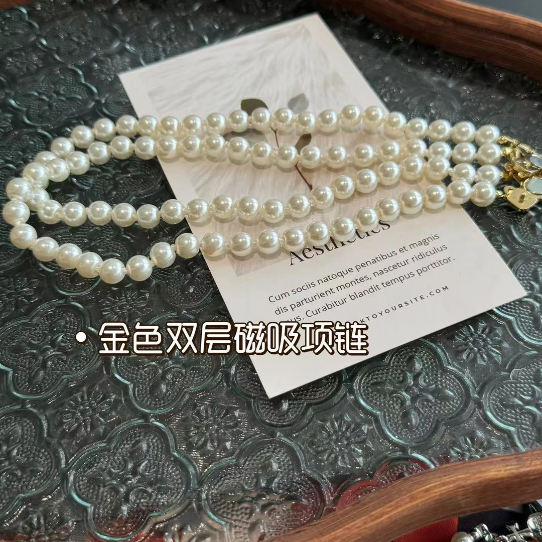 合金仿珍珠项链 BIBI【金色双层磁铁项链】项链Q005