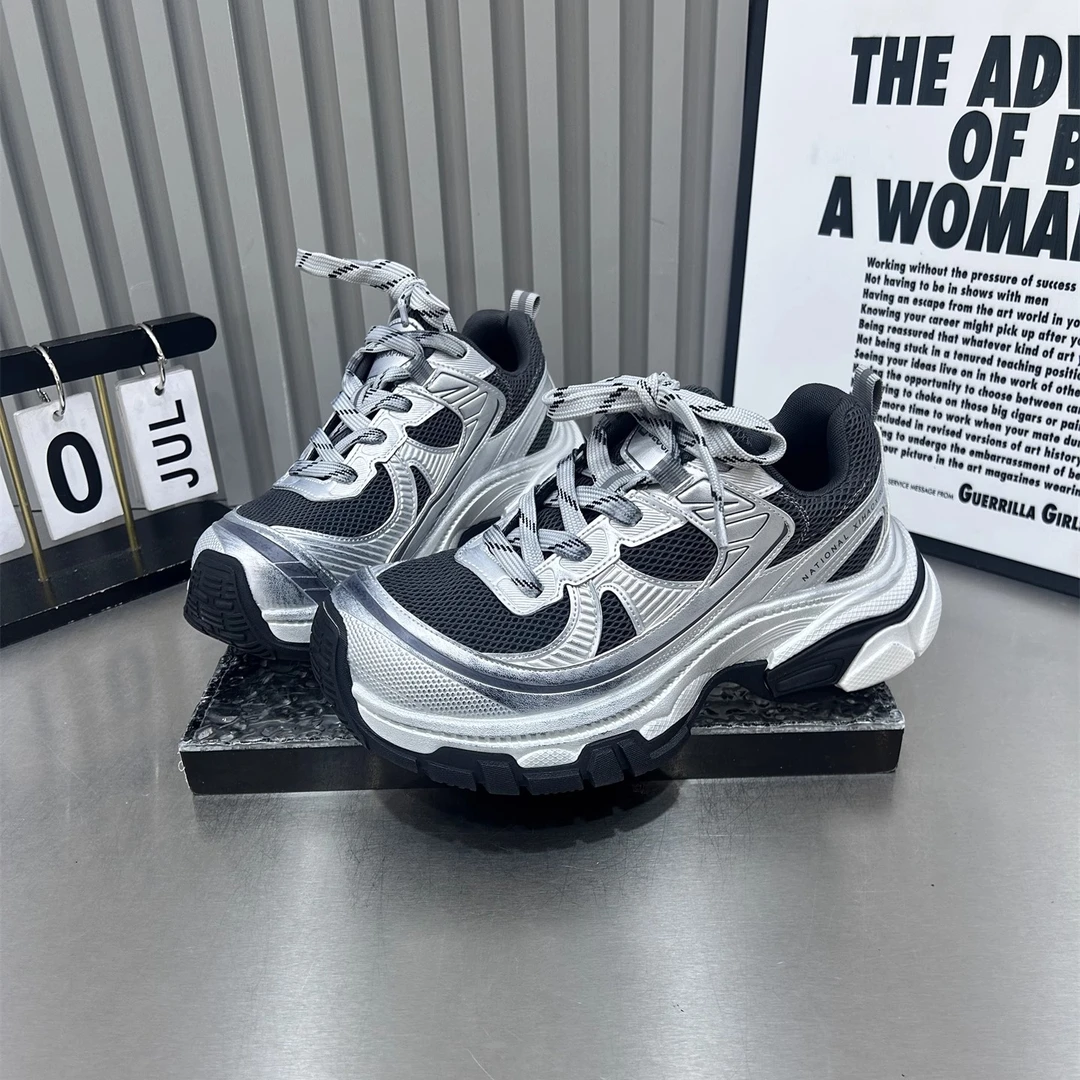 欧货新款老爹鞋女鞋秋季新款2025爆款复古做旧厚底增高运动休闲鞋