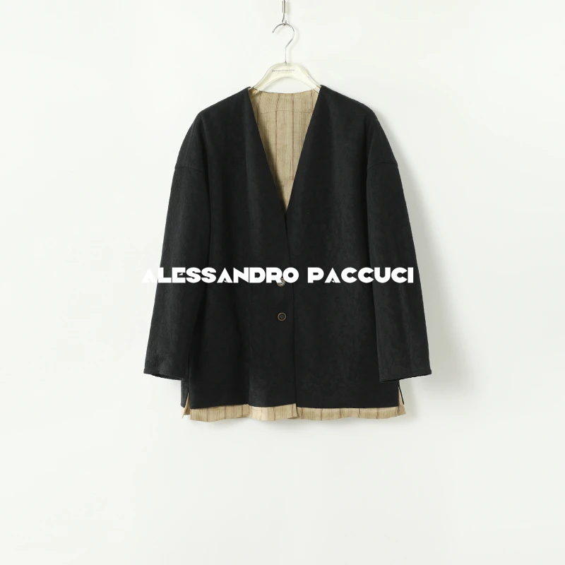 AP洛哥43097WT【双面人生】侘寂风亚麻+桑蚕丝双面穿V领百搭外套