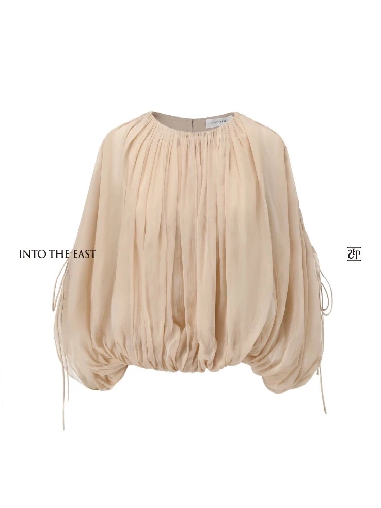 Into The East裸粉真丝抽绳上衣