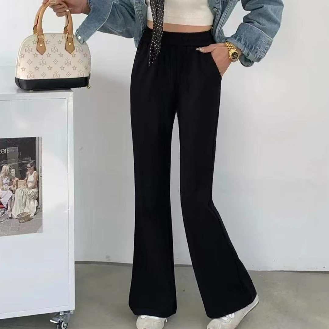 简约时尚女士弹力高腰修身显瘦百搭西装微喇裤