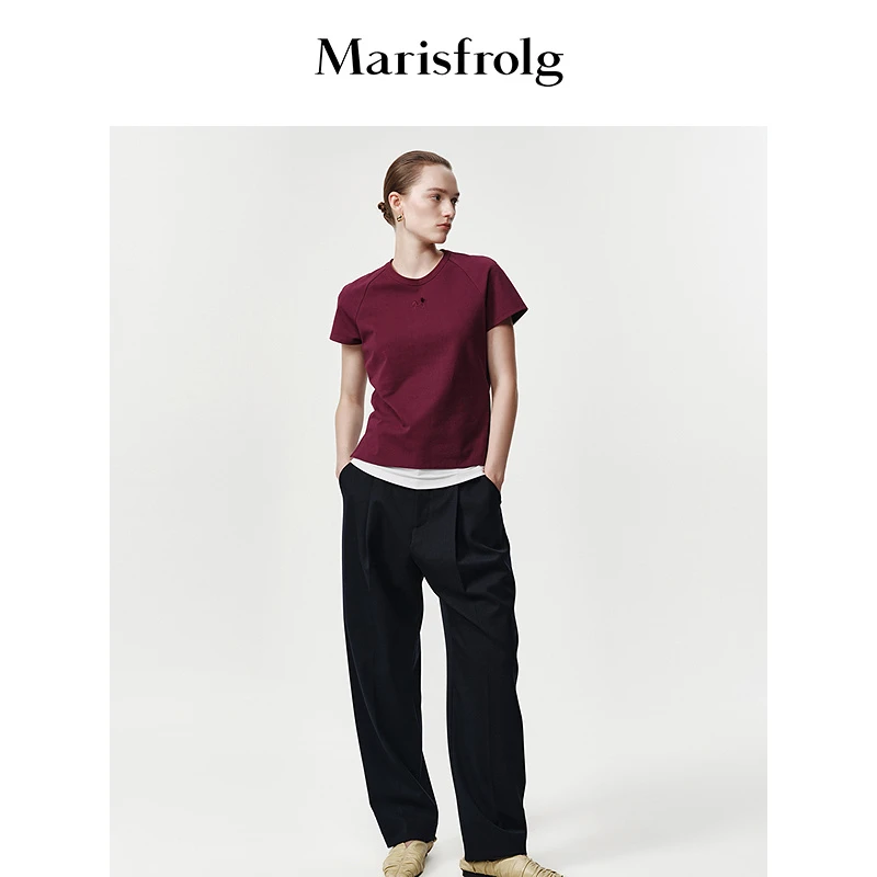 Marisfrolg玛丝菲尔春季休闲百搭简约宽松印花T恤A1GB13177