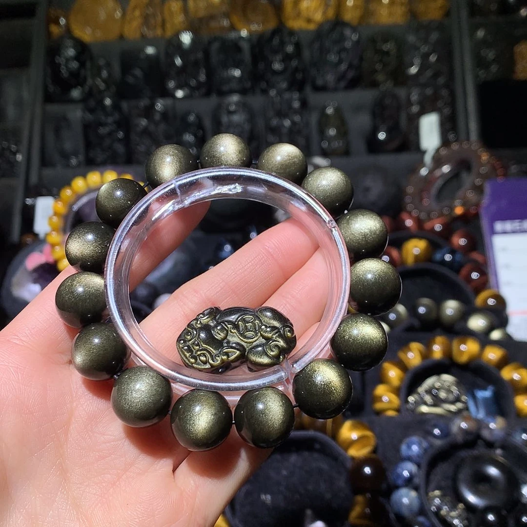 黑曜岩手链未镶嵌感***长