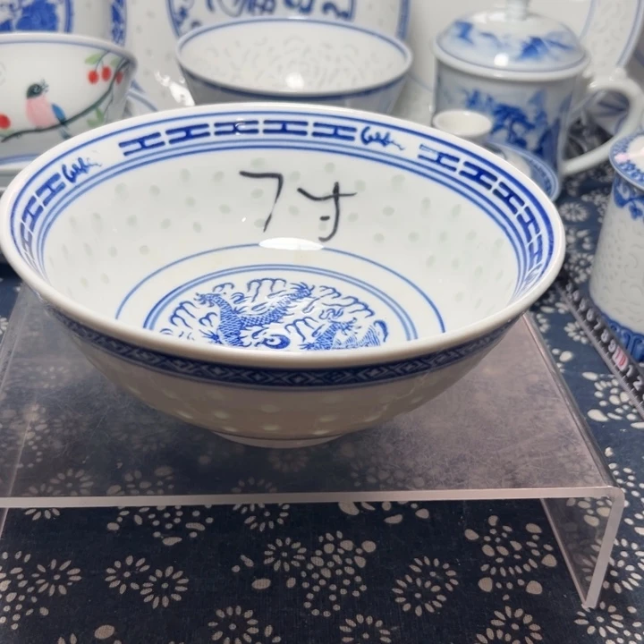 景德镇青花玲珑瓷青花玲珑7寸面碗